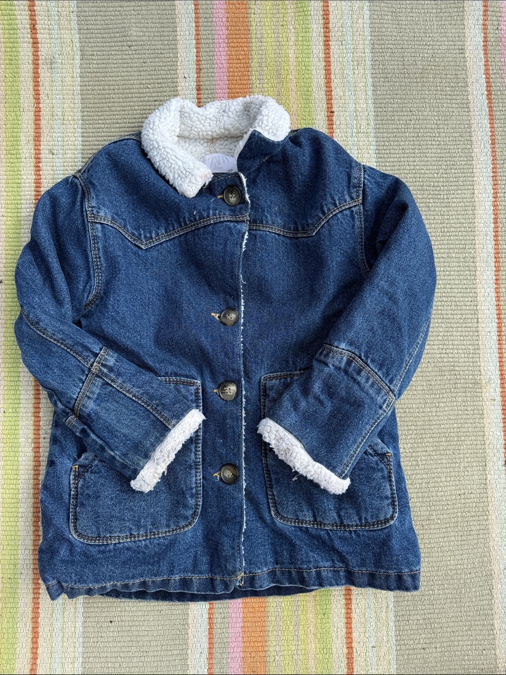 Zara Denim Sherpa-Lined Kids Jacket - Blue